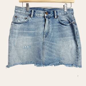 All Saints Distressed Raw Hem Blue Denim Jean Mini Skirt Size 6